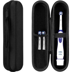 Travel electric toothbrush case hard PU storage box with mesh pocket and strap